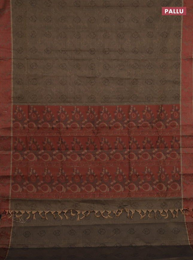 Coimbatore cotton saree chikku shade and brown with allover self emboss and thread woven border