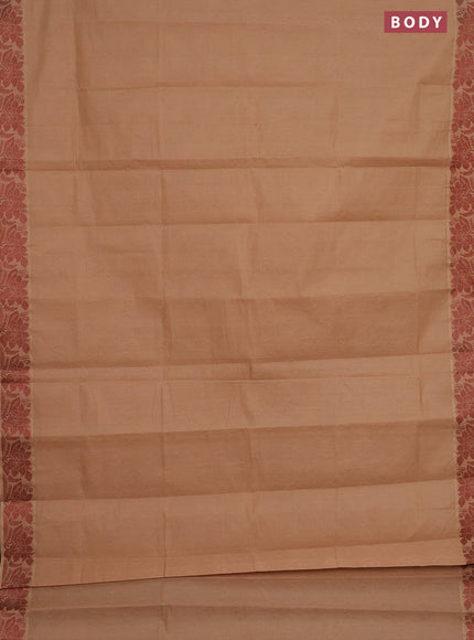 Coimbatore cotton saree sandal and brown with allover self emboss and thread woven border