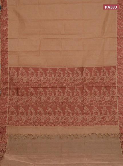 Coimbatore cotton saree sandal and brown with allover self emboss and thread woven border