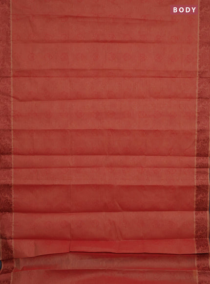 Coimbatore cotton saree rust shade and brown with allover self emboss and thread woven border