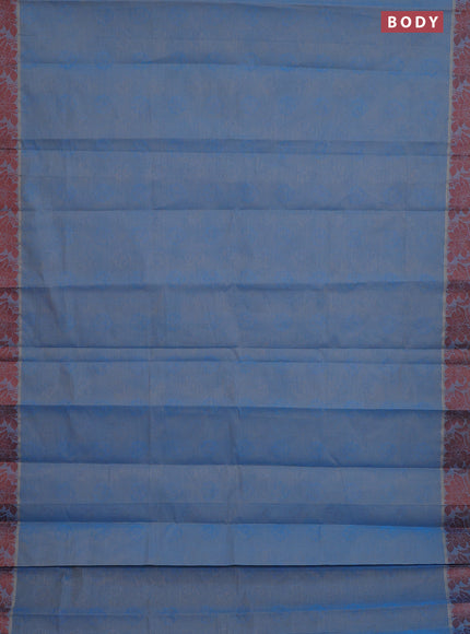 Coimbatore cotton saree dual shade of blue and brown with allover self emboss and thread woven border