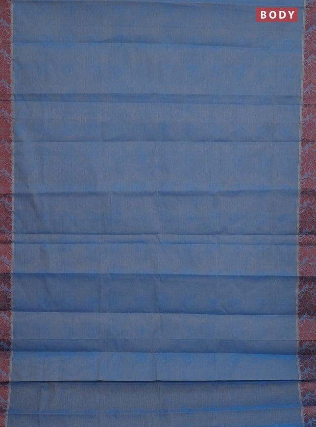 Coimbatore cotton saree dual shade of blue and brown with allover self emboss and thread woven border