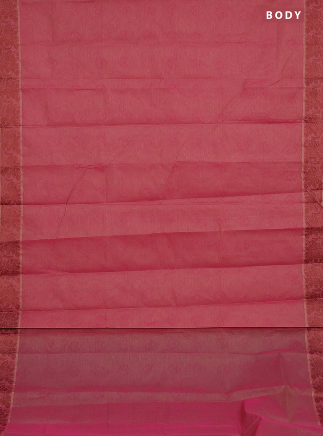 Coimbatore cotton saree dual shade of pink with allover self emboss and thread woven border