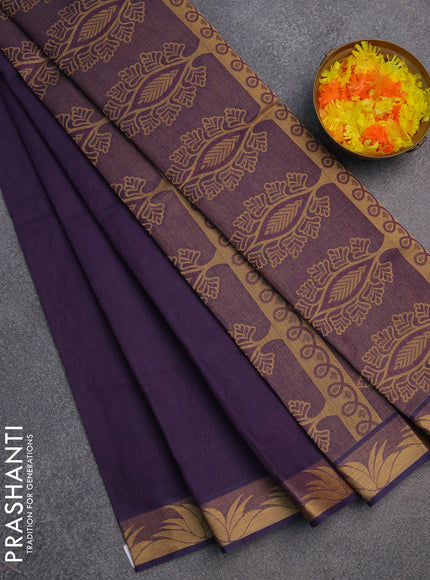 Coimbatore cotton saree purple with allover self emboss and thread woven border