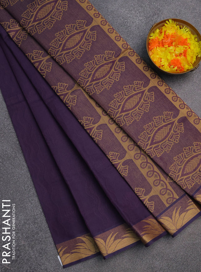 Coimbatore cotton saree purple with allover self emboss and thread woven border