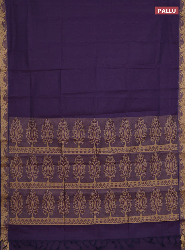 Coimbatore cotton saree purple with allover self emboss and thread woven border