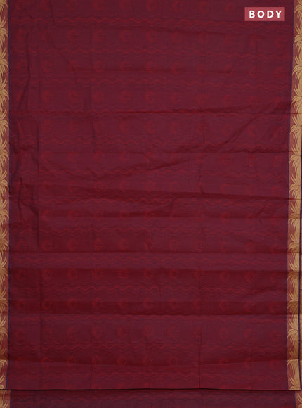 Coimbatore cotton saree dual shade of maroon with allover self emboss and thread woven border