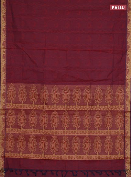 Coimbatore cotton saree dual shade of maroon with allover self emboss and thread woven border