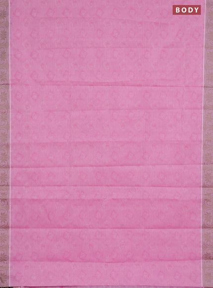 Coimbatore cotton saree light pink and beige with allover self emboss and thread woven border