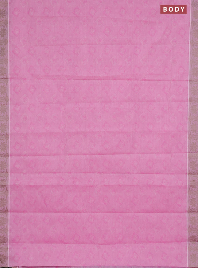 Coimbatore cotton saree light pink and beige with allover self emboss and thread woven border