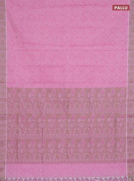 Coimbatore cotton saree light pink and beige with allover self emboss and thread woven border