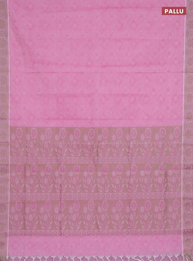Coimbatore cotton saree light pink and beige with allover self emboss and thread woven border