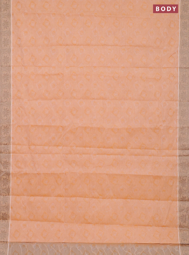 Coimbatore cotton saree pale orange and beige with allover self emboss and thread woven border