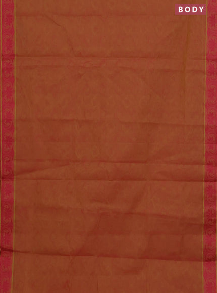 Coimbatore cotton saree dual shade of yellowish pink and pink with allover self emboss and thread woven border