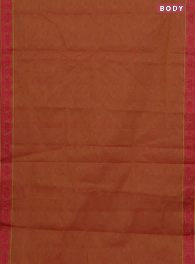 Coimbatore cotton saree dual shade of yellowish pink and pink with allover self emboss and thread woven border