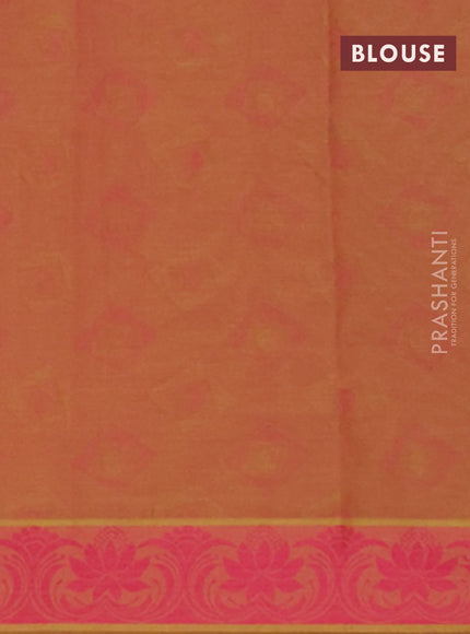 Coimbatore cotton saree dual shade of yellowish pink and pink with allover self emboss and thread woven border