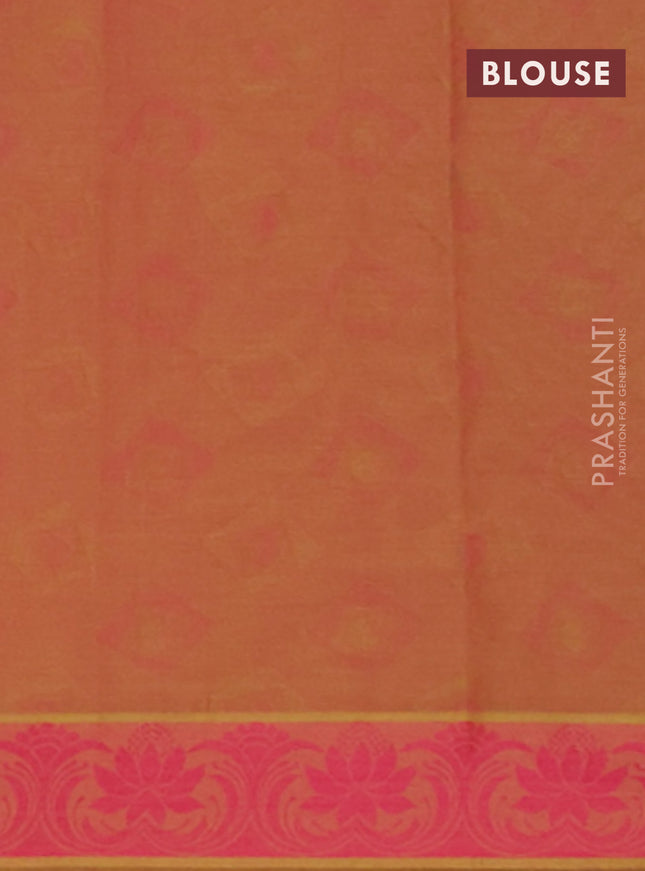 Coimbatore cotton saree dual shade of yellowish pink and pink with allover self emboss and thread woven border