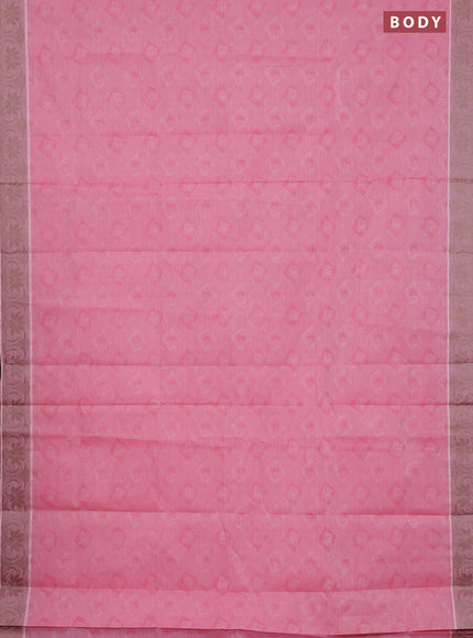 Coimbatore cotton saree light pink and beige with allover self emboss and thread woven border