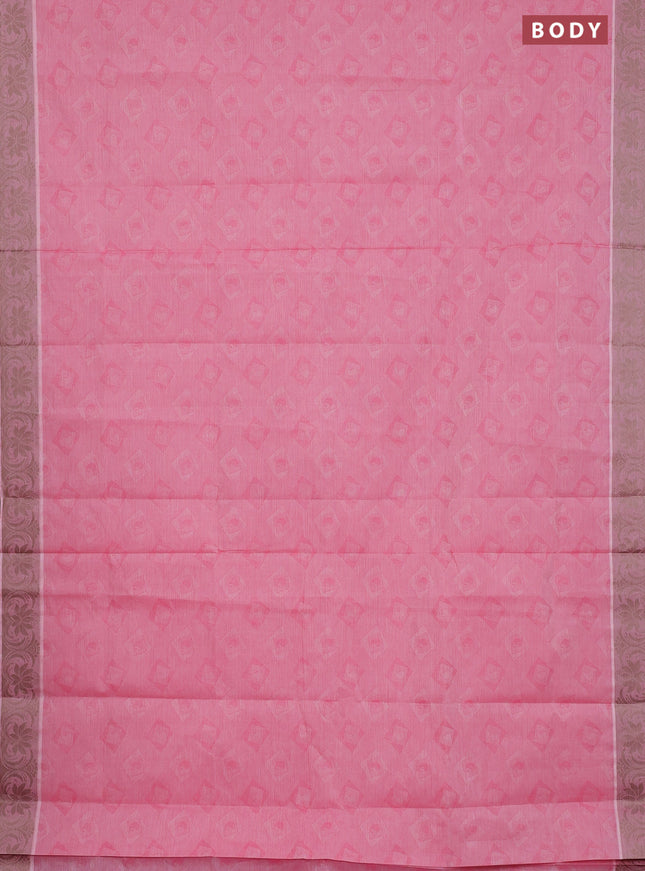 Coimbatore cotton saree light pink and beige with allover self emboss and thread woven border