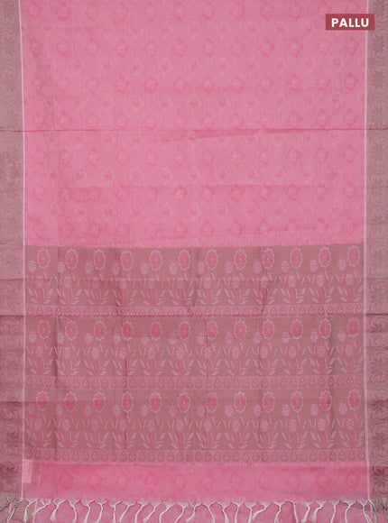 Coimbatore cotton saree light pink and beige with allover self emboss and thread woven border