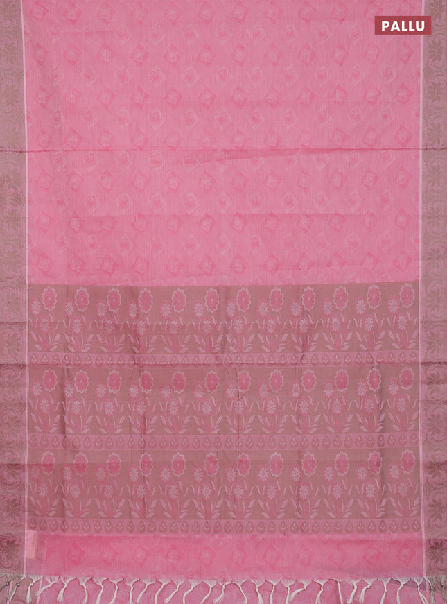 Coimbatore cotton saree light pink and beige with allover self emboss and thread woven border