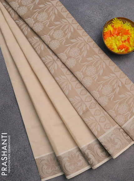 Coimbatore cotton saree cream and beige with allover self emboss and thread woven border