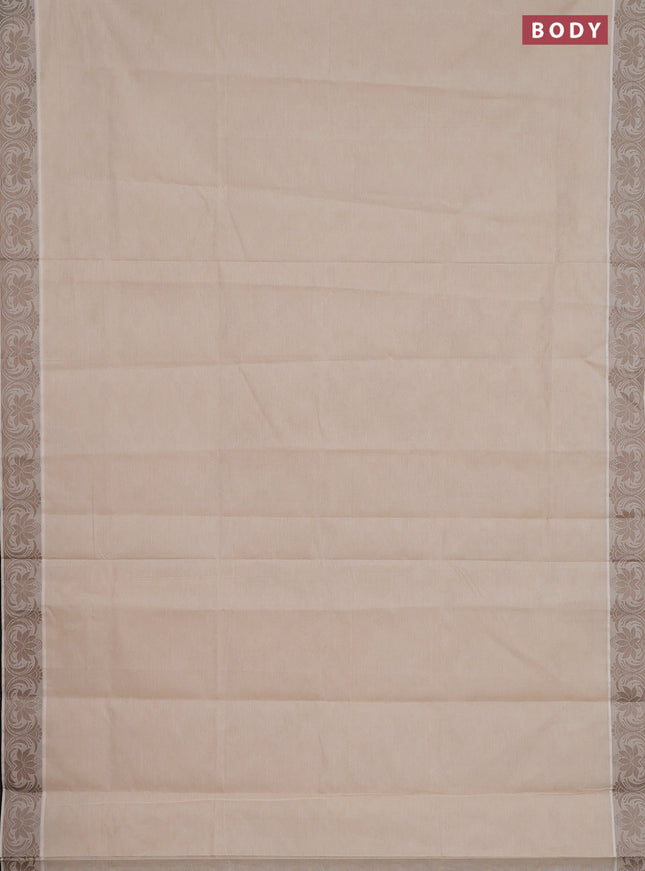 Coimbatore cotton saree cream and beige with allover self emboss and thread woven border