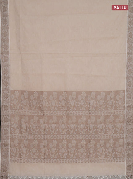 Coimbatore cotton saree cream and beige with allover self emboss and thread woven border