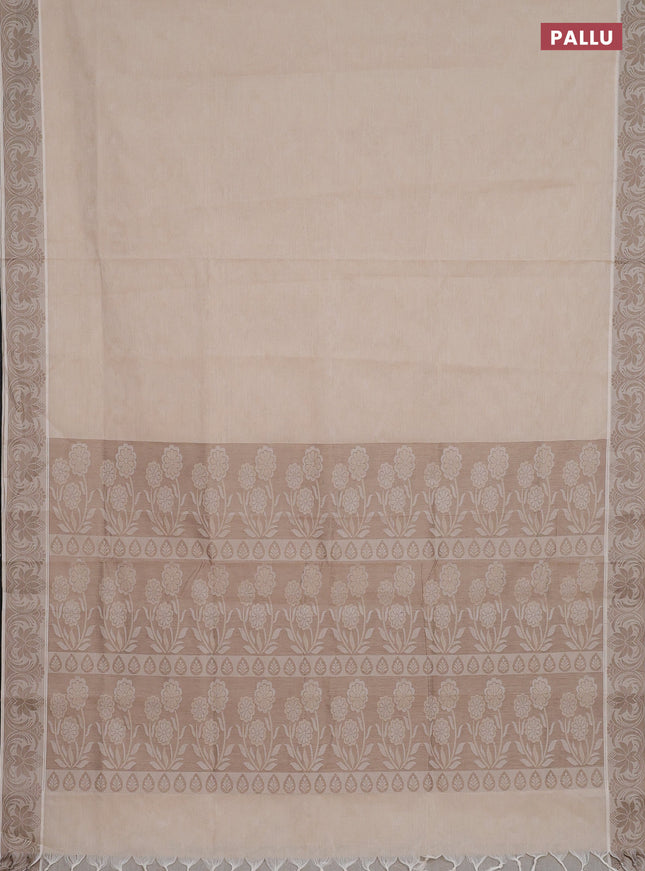 Coimbatore cotton saree cream and beige with allover self emboss and thread woven border