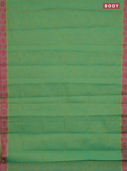 Coimbatore cotton saree dual shade of green and pink with allover self emboss and thread woven border