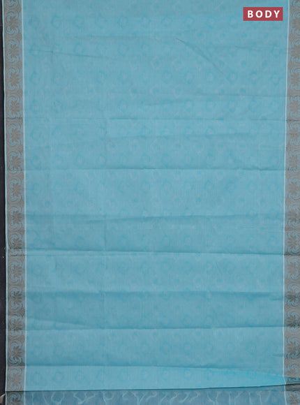 Coimbatore cotton saree light blue and beige with allover self emboss and thread woven border
