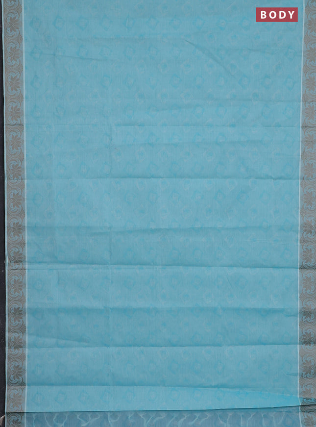 Coimbatore cotton saree light blue and beige with allover self emboss and thread woven border