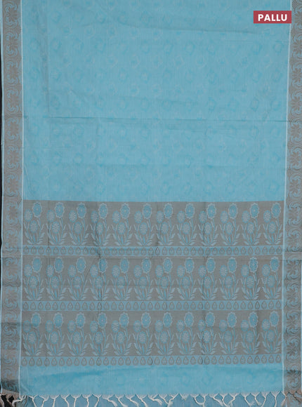 Coimbatore cotton saree light blue and beige with allover self emboss and thread woven border