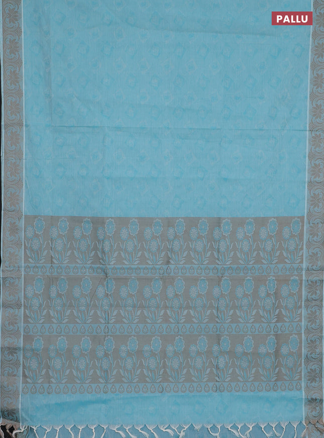 Coimbatore cotton saree light blue and beige with allover self emboss and thread woven border