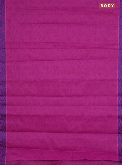 Coimbatore cotton saree purple shade and blue with allover self emboss and thread woven border