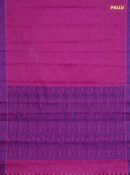 Coimbatore cotton saree purple shade and blue with allover self emboss and thread woven border