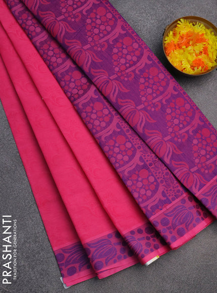Coimbatore cotton saree pink and blue with allover self emboss and thread woven border