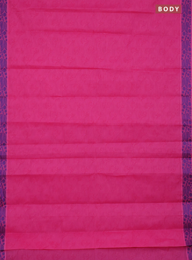 Coimbatore cotton saree pink and blue with allover self emboss and thread woven border