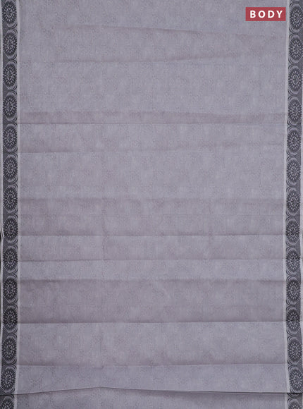Coimbatore cotton saree pastel grey and black with allover self emboss and thread woven border