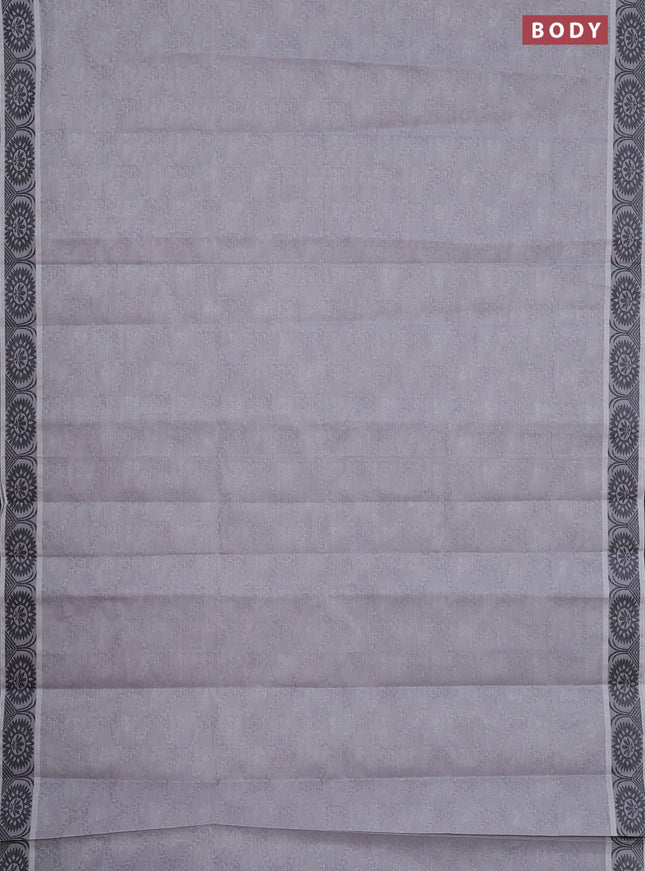 Coimbatore cotton saree pastel grey and black with allover self emboss and thread woven border