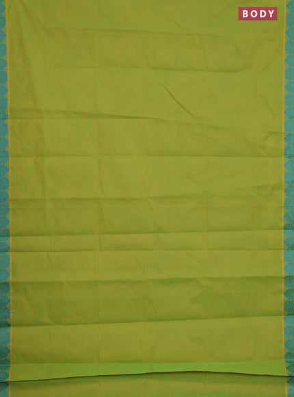 Coimbatore cotton saree light green and teal blue with allover self emboss and thread woven border