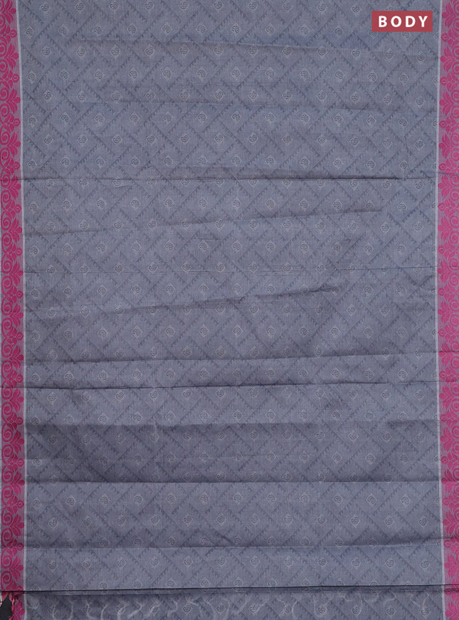 Coimbatore cotton saree grey and pink with allover self emboss and thread woven border