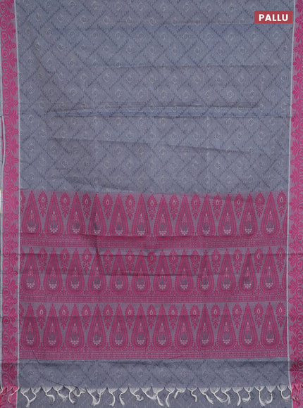 Coimbatore cotton saree grey and pink with allover self emboss and thread woven border