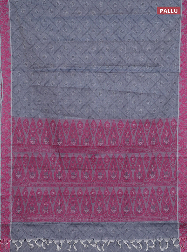 Coimbatore cotton saree grey and pink with allover self emboss and thread woven border
