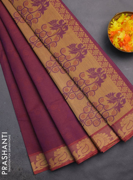 Coimbatore cotton saree dual shade of purple with allover self emboss and thread woven border