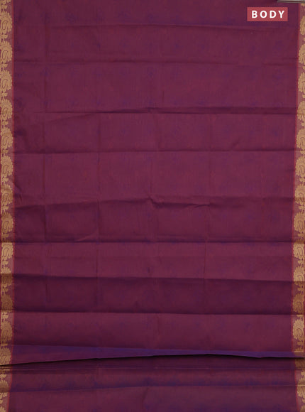Coimbatore cotton saree dual shade of purple with allover self emboss and thread woven border