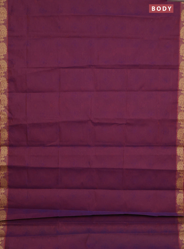 Coimbatore cotton saree dual shade of purple with allover self emboss and thread woven border