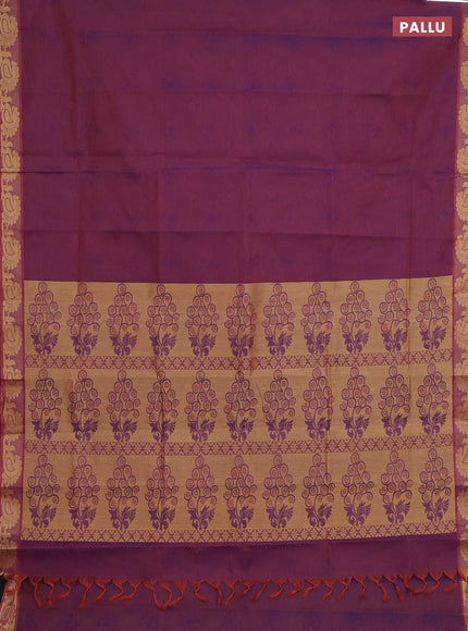 Coimbatore cotton saree dual shade of purple with allover self emboss and thread woven border