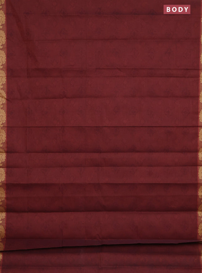 Coimbatore cotton saree brown shade with allover self emboss and thread woven border