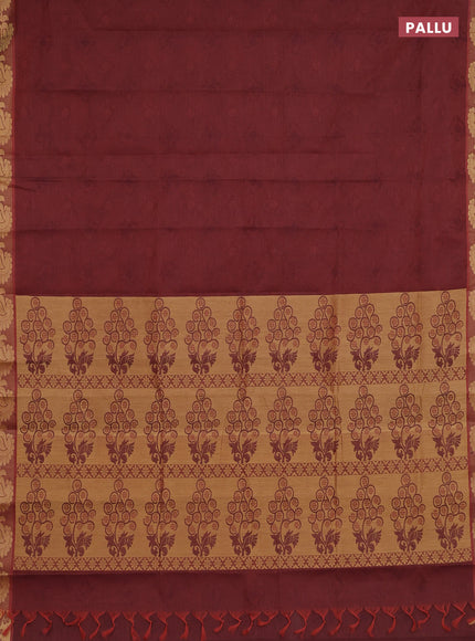 Coimbatore cotton saree brown shade with allover self emboss and thread woven border
